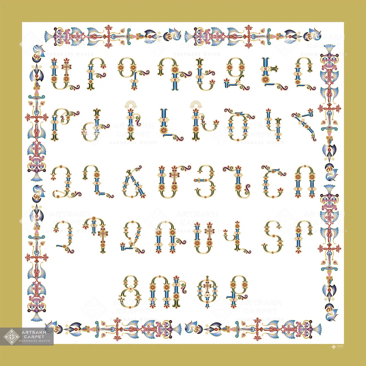 Silk scarf Armenian ancient painted letters