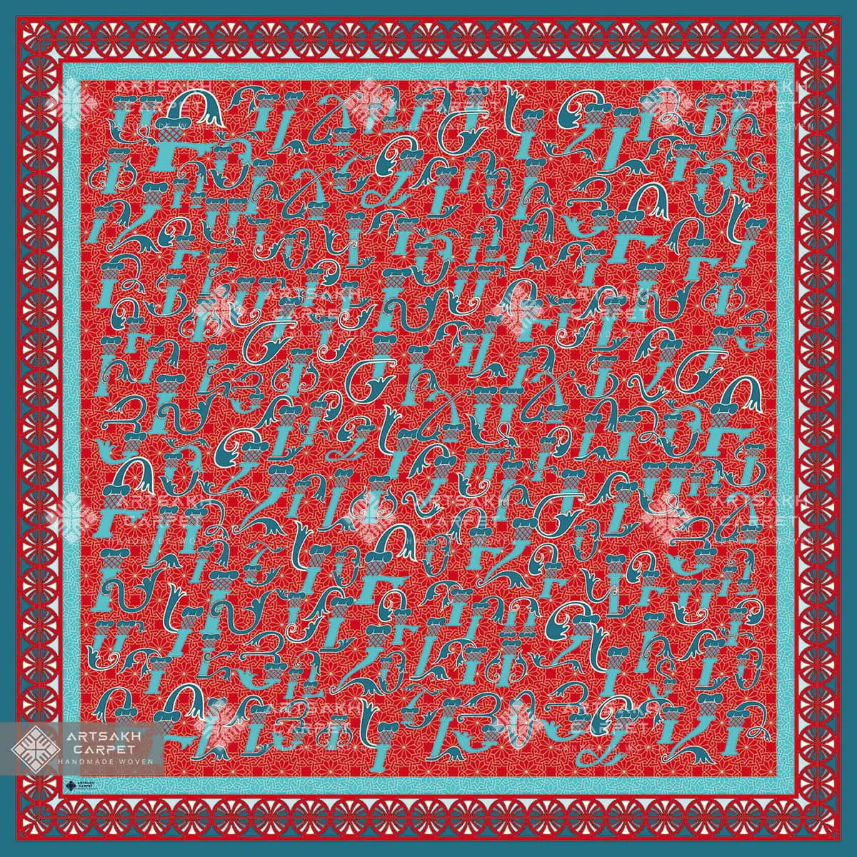 Silk scarf Armenian ancient painted letters